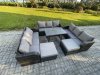 Fimous Rattan Garden Furniture Dining Set 11 seater Patio Rectangular Table 2 Big Footstool Dark Grey Mixed