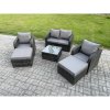 Fimous 6 Seater High Back Rattan Garden Furniture Set with Square Coffee Table 2 Big Footstool Love Sofa Reclining Chair Indoor Outdoor Patio Lounge Sofa Set Dark Grey Mixed