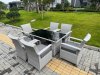 Fimous Light Grey Rattan Outdoor Garden furniture Set Black Tempered Glass Dining Table and 6 Chairs Set with Seat Cushion