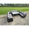 Fimous Rattan Garden Furniture Set with Oblong Rectangular Dining Table Side Table 9 Seater Outdoor Lounge Sofa Set Dark Grey Mixed