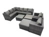 Fimous Rattan Garden Furniture Patio Furniture Sets with Corner Sofa Coffee Table 2 Big Stool Dark Grey Mixed