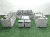 Fimous Outdoor Rattan Sofa Garden Furniture Set with 2 Armchairs Square Coffee Table 2 Small Footstools Side Table Light Grey Mixed