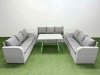Fimous 9 Seat Outdoor PE Rattan Garden Furniture with Cushions 3 Seater Sofa 2 Side Tables Light Grey