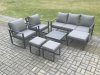 Fimous Aluminium Outdoor Lounge Sofa Set Garden Furniture Sets with Square Coffee Table 2 Chairs 3 Footstools Dark Grey 8 Seater