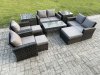 Fimous 9 Seater Dark Grey Mixed High Back Rattan Sofa Set Coffee Table Garden Furniture Outdoor Patio With Love Sofa Arm Chairs 3 Footstools 2 Side Tables