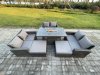 Fimous Rattan Garden Furniture Set Outdoor Lounge Sofa Chair Gas Fire Pit Dining Table Set With 2 Big Footstool Double Seat Sofa Armchiar