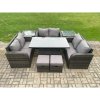 Fimous Rattan Garden Outdoor Furniture 3 PC Love Sofa Set Patio Adjustable Rising lifting Dining Table With 2 Side Tables 2 Small Footstools