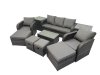 Fimous Outdoor Reclining Chair 3 Seater Sofa Coffee Table Set Garden Rattan Furniture Set 9 Seater with 4 Stools 2 Side Tables Dark Grey