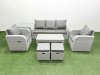Fimous PE Rattan Garden Furniture Set Reclining Chair Sofa Lounge Sofa Set Rectangular Coffee Table Side Table 2 Small Stools Light Grey