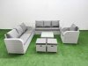 Fimous 9 Seater Poly Rattan Outdoor Garden Furniture Square Coffee Table Sofa Set Patio 3 Seater Sofa Reclining Chair 3 Seater Sofa Stools Side Table Light Grey