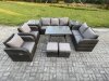 Fimous Outdoor Rattan Garden Furniture Set 9 Seater Patio Lounge Sofa Set with Dining Table 2 Small Footstools 2 Side Tables Dark Grey Mixed