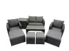 Fimous 3 Seater Sofa Reclining Chair Coffee Table Set Rattan Garden Outdoor Furniture Set with Side Tables 4 Stool Dark Grey Mixed
