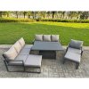 Fimous Aluminium Garden Furniture Sets,9 Seater Outdoor Sofa Dining Set with Adjustable Rising Lifting Dining Table 2 Side Tables 2 Small Footstools for Yard,Poolside, Patio, Dark Grey