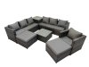 Fimous 9 Seater Garden Outdoor Rattan Furniture Set Patio Corner Sofa Coffee Table with Side Table 2 Big Stool Dark Grey
