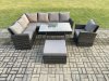 Fimous Outdoor Furniture Garden Dining Set Rattan Corner Sofa Set with Rectangular Dining Table Armchair Big Footstool Dark Grey Mixed