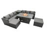 Fimous Rattan Garden Furniture Firepit Dining Set 8 Seater Lounge Sofa Table Set with Side Tables 2 Footstool