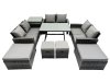 Fimous 10 Seater Wicker PE Rattan Furniture Outdoor Dining Table Double Seat Sofa 4 Stools Side Table Set Dark Grey Mixed