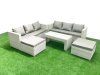 Fimous 8 Seater Garden Outdoor Rattan Furniture Set Rattan Garden Sofa Oblong Coffee Table with 2 Big Footstools Light Grey Mixed