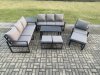 Fimous Aluminium 8 Pieces Garden Furniture Set with Cushions 10 Seater Outdoor Patio Lounge Sofa Set with Armchair 3 Footstools Side Table Dark Grey