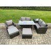 Fimous Lounge Rattan Sofa Set Outdoor Garden Furniture Oblong Rectangular Dining Table With Chairs 2 Big Footstool Side Table 7 Seater Dark Grey Mixed