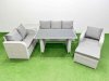 Fimous Rattan Outdoor Table Reclining Chair Sofa Set with Side Table Big Stool Light Grey 7 Seater