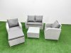 Fimous Light Grey PE Wicker Rattan Garden Furniture Set Sofa Set Reclining Adjustable Chair Square Coffee Table 5 Seater With Footstool