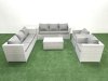 Fimous Outdoor Rattan Sofa Garden Furniture Set with 2 Armchairs Oblong Coffee Table Side Table Light Grey Mixed