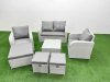Fimous Light Grey PE Wicker Rattan Garden Furniture Set Sofa Set Reclining Adjustable Chair Square Coffee Table 7 Seater 3 Stools