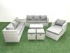 Fimous Wicker PE Rattan Sofa Garden Furniture Set with Armchair Oblong Coffee Table 3 Footstools Light Grey Mixed