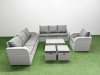 Fimous 9 Seater Poly Rattan Outdoor Garden Furniture Sofa Set Patio 3 Seater Sofa Reclining Chair 3 Seater Sofa Stools Light Grey
