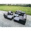 Fimous Garden Furniture Set Rattan Outdoor Lounge Sofa Chair With Tempered Glass Table 2 Big Footstool Side Table Dark Grey Mixed
