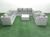 Fimous Outdoor Rattan Sofa Garden Furniture Set with 2 Armchairs Square Coffee Table Side Table Light Grey Mixed