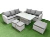 Fimous Outdoor Garden Furniture Sets 9 Seater Wicker Rattan Furniture Sofa Sets with Adjustable Lifting Dining or Coffee Table high Back Lounge Sofa 3 Stools Light Grey