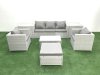 Fimous Rattan Garden Furniture Set with 3 Seater Sofa 2 Chair Rectangular Coffee Table Big Footstool 2 Side Tables Light Grey Mixed 6 Seater