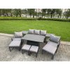 Fimous Aluminium Garden Furniture Sets 9 Seater Outdoor Sofa Set with Adjustable Rising Lifting Dining Table 2 Chairs 4 Footstools Side Table