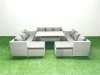 Fimous Rattan Garden Outdoor Furniture Set 11 Seater Garden Sofa Rectangulr Dining Table Set with 2 Big Footstools Light Grey Mixed