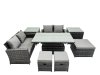 Fimous Outdoor Love Sofa Set 7 Seat Rattan Garden Furniture Set with Adjustable Lifting Dining or Coffee Table Dark Grey Mixed