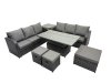 Fimous Rattan Garden Furniture Dining Set 9-seater Patio Height Adjustable Rising Lifting Table Sofa Set with Side Table 3 Footstools Dark Grey Mixed