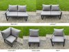 Fimous 8 Piece L-shaped Garden Furniture Set 9-Seater Aluminium Outdoor Dining Set with Adjustable Rising Lifting Dining Table 2 Small Footstools Dark Grey