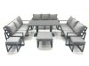 Fimous 12 Seater Garden Sofa Set Aluminium Furniture Rising Dining Tabe Set wth 3 Footstools Dark Grey