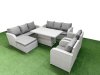 Fimous PE Rattan High Back Lounge Sofa Set Patio Adjustable Lifting Dining or Coffee Table & Chairs Set with 3 Seater Sofa Reclining Chair Big Footstool Light Grey