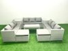 Fimous Rattan Garden Outdoor Furniture Set 11 Seater Garden Sofa Oblong Coffee Table Set with 2 Big Footstools Side Table Light Grey Mixed
