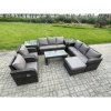Fimous 9 Seater Wicker PE Rattan Sofa Set Outdoor Patio Garden Furniture with 2 Reclining Chairs Coffee Table 2 Side Tables Big Footstool Dark Grey Mixed