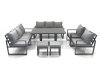 Fimous Garden Sofa Set Aluminium Furniture Rising Dining Tabe Set with 2 Chair 2 Small Footstools Dark Grey