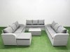 Fimous PE Rattan Lounge Sofa Set 10 Seater Outdoor Garden Furniture Set with Rectangular Coffee Table 3 Seater Sofa Big Footstool Light Grey