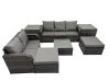 Fimous Wicker PE Rattan Garden Outdoor Furniture Set Love Sofa Square Coffee Table Set with 2 Big Stools 2 Side Tables Dark Grey Mixed