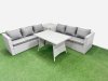 Fimous Rattan Garden Furniture Dining Set 6-seater Patio Rectangular Table 3 Seater Sofa Set with Side Table Light Grey