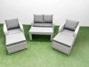 Fimous Light Grey PE Wicker Rattan Garden Furniture Set Sofa Set Reclining Adjustable Chair Oblong Coffee Table 6 Seater 2 Big Stools