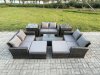 Fimous Outdoor Lounge Sofa Set Wicker PE Rattan Garden Furniture Set with Square Coffee Table Double Seat Sofa 2 Big Footstool 2 Side Tables Dark Grey Mixed
