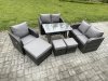 Fimous 8 Seater Outdoor Garden Dining Sets Rattan Furniture With Dining Table Armchairs Love Sofa 3 Footstools Dark Grey Mixed